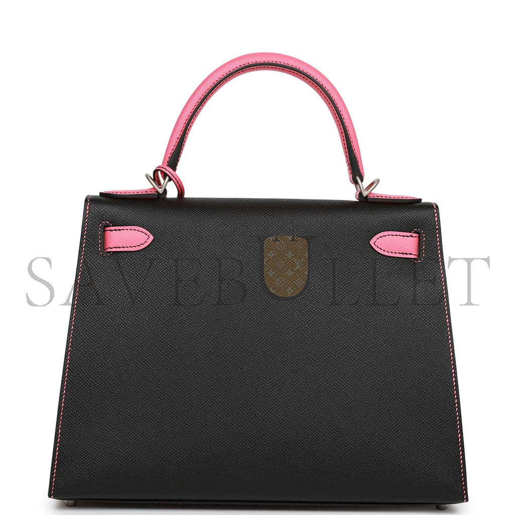 H**mes master kelly 25 black and rose azalee epsom hardware (25*17*7cm)